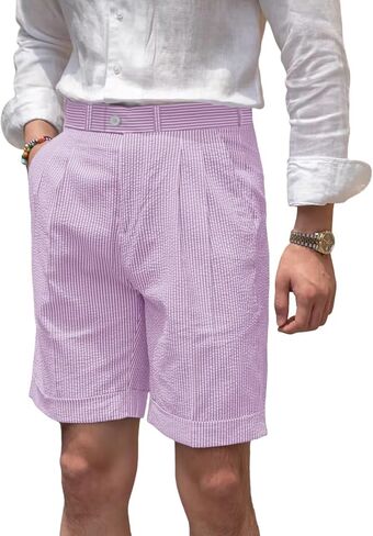 Classic Mens Summer Seersucker Shorts Striped Slim Fit Flat Front Walk Short Pants Flat Front Shorts in Kuwait