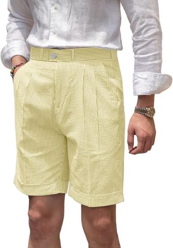 Classic Mens Summer Seersucker Shorts Striped Slim Fit Flat Front Walk Short Pants Flat Front Shorts in Kuwait