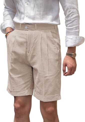 Classic Mens Summer Seersucker Shorts Striped Slim Fit Flat Front Walk Short Pants Flat Front Shorts in Kuwait