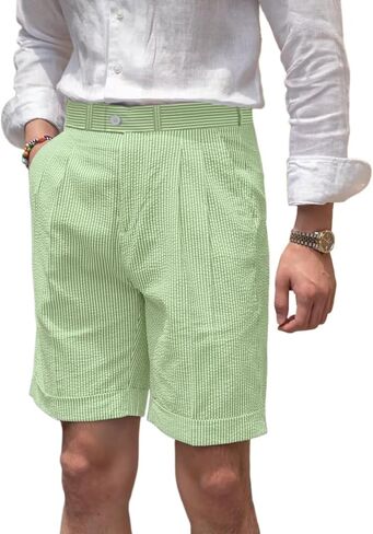 Classic Mens Summer Seersucker Shorts Striped Slim Fit Flat Front Walk Short Pants Flat Front Shorts in Kuwait