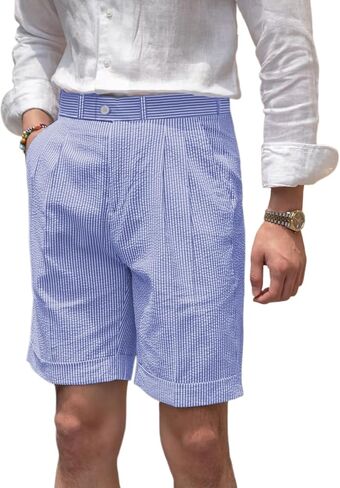 Classic Mens Summer Seersucker Shorts Striped Slim Fit Flat Front Walk Short Pants Flat Front Shorts in Kuwait