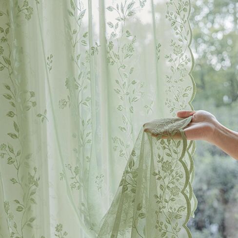 Sage Green Lace Curtains 84 Inches Long Victorian Floral Semi Sheer Curtains for Living Room Bedroom Decor Drapes Rod Pocket Light Filtering Vintage Window Curtains 2 Panels Set for Dining Room, 55x84 in Saudi Arabia
