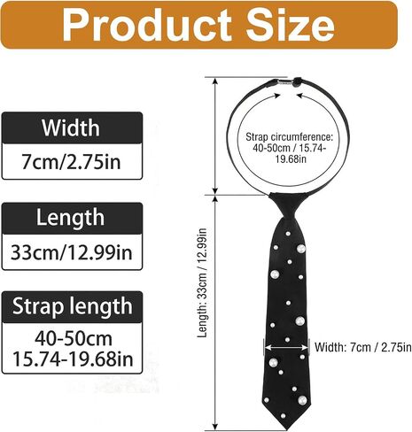 Black Tie for Women 13" Pre-Tied Pearl Ties for Women Black Neck Tie Adjustable Necktie for School Business Wedding Cosplay in Kuwait
