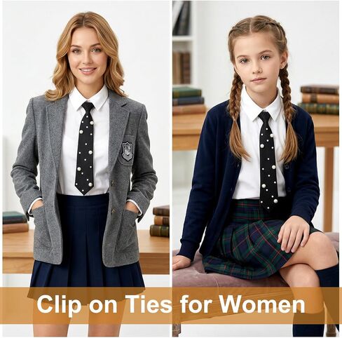Black Tie for Women 13" Pre-Tied Pearl Ties for Women Black Neck Tie Adjustable Necktie for School Business Wedding Cosplay in Kuwait