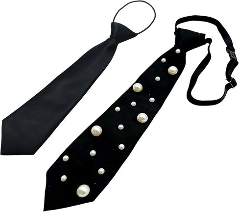 2 Pcs Black Tie for Womens, Ties for Women Lncluding Pearl Ties and Black Tie Women, Elegant Pre Tied Womens Tiess for Wearing at Parties Dances Banquets and Other Occasions (Unisex) in Saudi Arabia