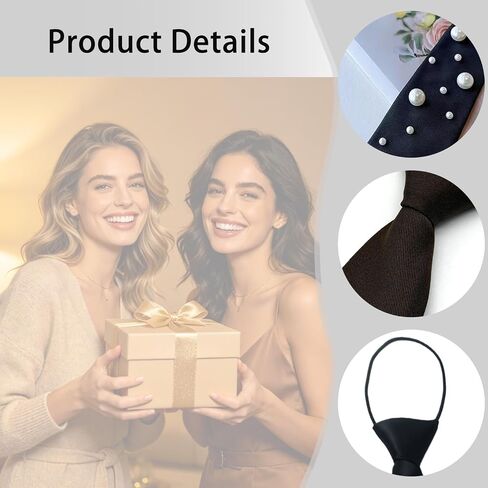 2 Pcs Black Tie for Womens, Ties for Women Lncluding Pearl Ties and Black Tie Women, Elegant Pre Tied Womens Tiess for Wearing at Parties Dances Banquets and Other Occasions (Unisex) in Saudi Arabia