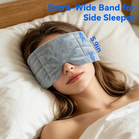 12.3oz Weighted Eye Mask for Sleeping, 5.9in Extra-Wide Band Sleep Mask for Side Sleeper, Hollow Nose Bridge Blackout Eye Cover with Adjustable Band, Pressureless Sleeping Mask in Saudi Arabia