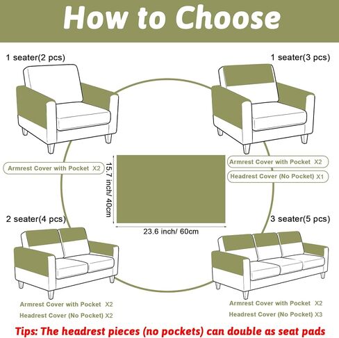 Universal Sherpa Recliner & Armchair Covers with Pockets, Soft Sofa Armrest Backrest Protectors, Pet Friendly Washable Arms Caddy Slipcovers for 2-Cushion Couch, Yellow in Saudi Arabia