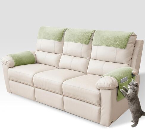 Universal Sherpa Recliner & Armchair Covers with Pockets, Soft Sofa Armrest Backrest Protectors, Pet Friendly Washable Arms Caddy Slipcovers for 2-Cushion Couch, Yellow in Saudi Arabia