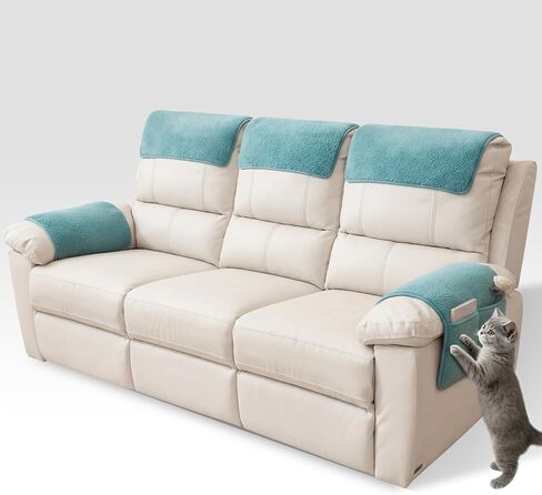 Universal Sherpa Recliner & Armchair Covers with Pockets, Soft Sofa Armrest Backrest Protectors, Pet Friendly Washable Arms Caddy Slipcovers for 2-Cushion Couch, Yellow in Saudi Arabia