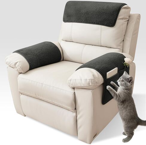 Universal Sherpa Recliner & Armchair Covers with Pockets, Soft Sofa Armrest Backrest Protectors, Pet Friendly Washable Arms Caddy Slipcovers for 2-Cushion Couch, Yellow in Saudi Arabia