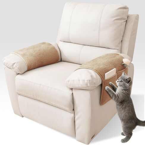 Universal Sherpa Recliner & Armchair Covers with Pockets, Soft Sofa Armrest Backrest Protectors, Pet Friendly Washable Arms Caddy Slipcovers for 2-Cushion Couch, Yellow in Saudi Arabia