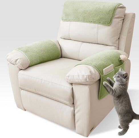 Universal Sherpa Recliner & Armchair Covers with Pockets, Soft Sofa Armrest Backrest Protectors, Pet Friendly Washable Arms Caddy Slipcovers for 2-Cushion Couch, Yellow in Saudi Arabia