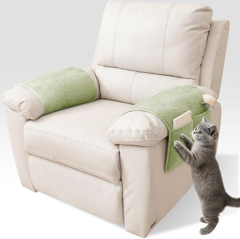 Universal Sherpa Recliner & Armchair Covers with Pockets, Soft Sofa Armrest Backrest Protectors, Pet Friendly Washable Arms Caddy Slipcovers for 2-Cushion Couch, Yellow in Saudi Arabia