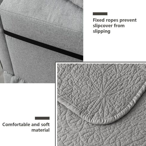 STONECREST Wingback Chair Cover, Pushback Chair Cover - Cotton Pre-Washed Embrooidery Coin Medallion Pattern Slipcover, Stay in Place (Grey, 20" Recliner) in Saudi Arabia