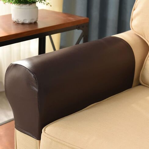 Waterproof Faux Pu Leather Armrest Covers Vintage Stretch Arm Covers for Chairs Couch Sofa Armchair Slipcovers for Recliner Sofa 2pcs, Dark Coffee in Kuwait