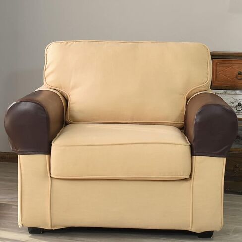 Waterproof Faux Pu Leather Armrest Covers Vintage Stretch Arm Covers for Chairs Couch Sofa Armchair Slipcovers for Recliner Sofa 2pcs, Dark Coffee in Kuwait