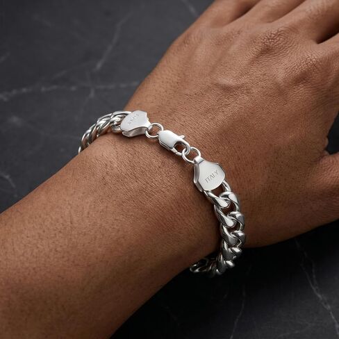 S925 Sterling Silver Cuban Link Bracelet for Men - 12MM S925 Sterling Silver Over Cuban Chain Bracelet Diamond Cut Silver Bracelets Gifts for Men 7.5/8/8.5/9Inch in Saudi Arabia