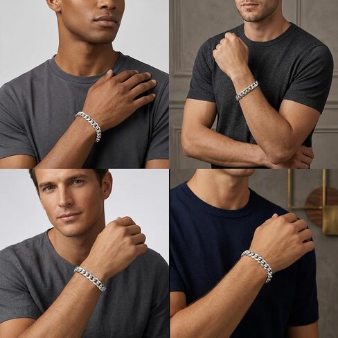 S925 Sterling Silver Cuban Link Bracelet for Men - 12MM S925 Sterling Silver Over Cuban Chain Bracelet Diamond Cut Silver Bracelets Gifts for Men 7.5/8/8.5/9Inch in Saudi Arabia
