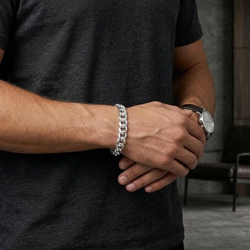 S925 Sterling Silver Cuban Link Bracelet for Men - 12MM S925 Sterling Silver Over Cuban Chain Bracelet Diamond Cut Silver Bracelets Gifts for Men 7.5/8/8.5/9Inch in Saudi Arabia