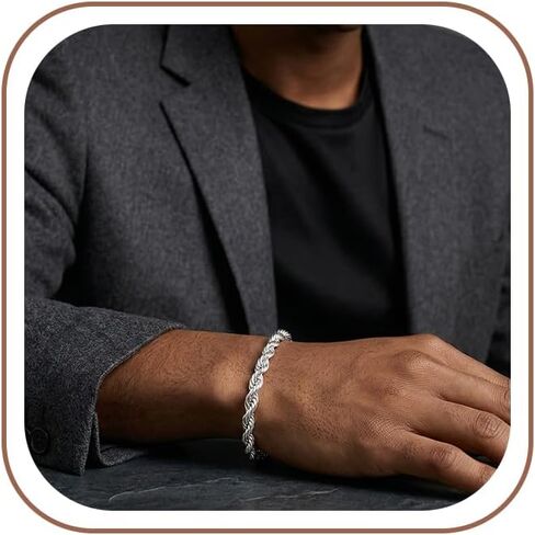 S925 Sterling Silver Bracelet for Men - 7MM S925 Sterling Silver Over Rope Chain Bracelet Diamond Cut Silver Bracelets Gifts for Men 7.5/8/8.5/9Inch in Saudi Arabia