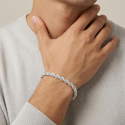 S925 Sterling Silver Bracelet for Men - 7MM S925 Sterling Silver Over Rope Chain Bracelet Diamond Cut Silver Bracelets Gifts for Men 7.5/8/8.5/9Inch in Saudi Arabia