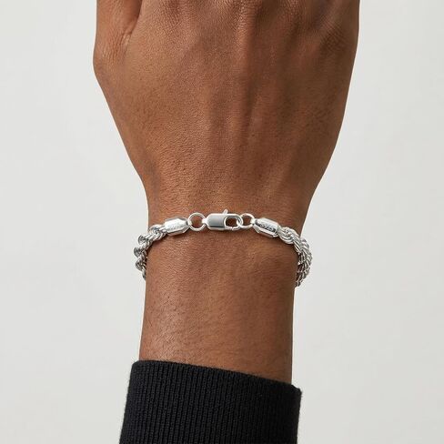 S925 Sterling Silver Bracelet for Men - 7MM S925 Sterling Silver Over Rope Chain Bracelet Diamond Cut Silver Bracelets Gifts for Men 7.5/8/8.5/9Inch in Saudi Arabia