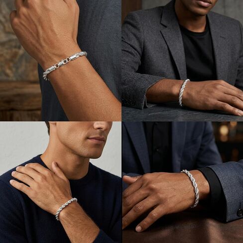 S925 Sterling Silver Bracelet for Men - 7MM S925 Sterling Silver Over Rope Chain Bracelet Diamond Cut Silver Bracelets Gifts for Men 7.5/8/8.5/9Inch in Saudi Arabia