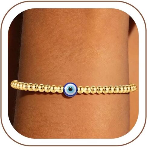 Elastic Beaded Charm Bracelets for Women - Adjustable Stackable Dainty Bracelet with Gold or Silver Charms, Jewelry Gift for Her in Saudi Arabia