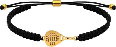 Padel Rope Bracelet, Adjustable Stainless Steel Padel Paddle Charm, Black Braided Cord, Tarnish Free Sports Jewelry Gift for Men Women Teens in Saudi Arabia