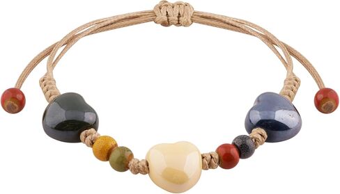 MINACHI Bohemian Multicolor Ceramic Heart Shape Bead Bracelet for Women, Adjustable Faux Leather Cord, Boho Hippie Summer Jewelry Gift in Kuwait