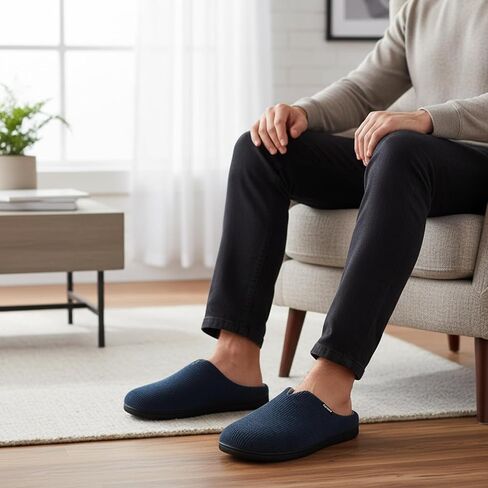 Garonne Men's V-neck Slippers with Memory Foam, Slip-on House Shoes with Non-Slip Rubber Sole for Bedroom Indoor Outdoor in Saudi Arabia