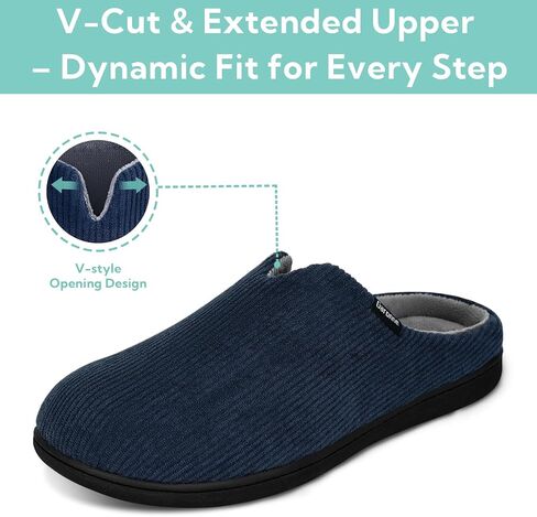 Garonne Men's V-neck Slippers with Memory Foam, Slip-on House Shoes with Non-Slip Rubber Sole for Bedroom Indoor Outdoor in Saudi Arabia