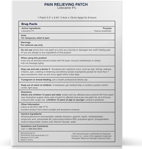 NOVEHA 30 PCs Relief Pain Patches Maximum Strength lidocaine 4%, Numbing Gel Patches for Back, Neck, Shoulder, Knee, Elbow & Joint Pain | Topical Analgesic, Non-Irritating, Unscented. in Saudi Arabia
