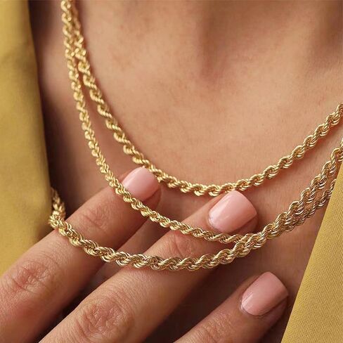 14K Solid Yellow Gold Diamond Cut Rope Chain Necklace, Available in 1.5mm,2mm,3mm and 4mm Thickness For Women and Men 16-36 Inch Lengths (2mm, 16inch) in Saudi Arabia