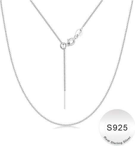 IEFWELL S925 Sterling Silver Chain Necklace for Women - 14K-Real-Gold-Plated Box Chain Choker, 0.8mm Sterling Silver Adjustable Hypoallergenic Necklace, 14/16/18/20/22/24 Inch Jewelry Gifts in Kuwait