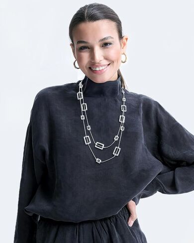 Silver Chunky Statement Necklaces Long Layered Necklaces for Women in Saudi Arabia
