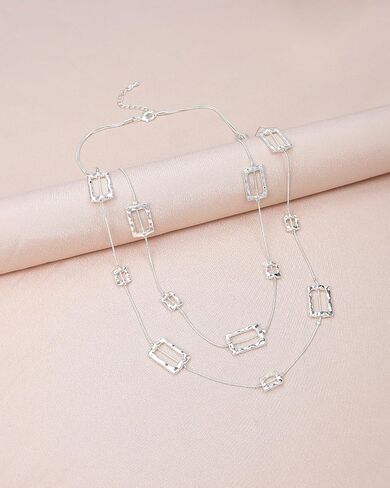 Silver Chunky Statement Necklaces Long Layered Necklaces for Women in Saudi Arabia