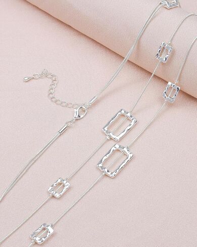Silver Chunky Statement Necklaces Long Layered Necklaces for Women in Saudi Arabia