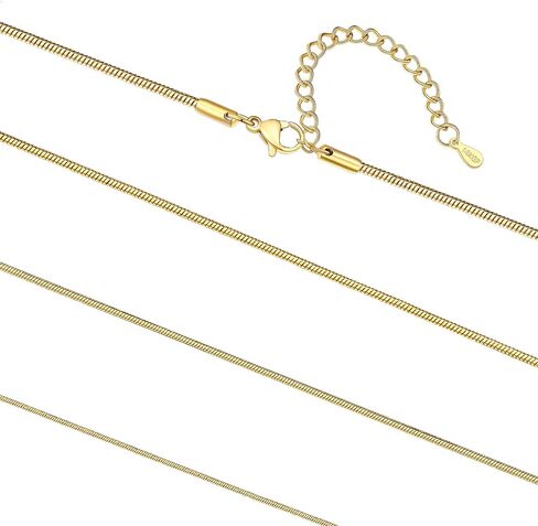 FaithHeart 1/1.2/1.5/2mm Snake Chain Necklace for Women, Silver/Black/14K Gold/Rose Gold Plated Stainless Steel Snake Necklace Smooth Dainty Thin Women's Chains, Length 14-30" with Gift Box in Kuwait