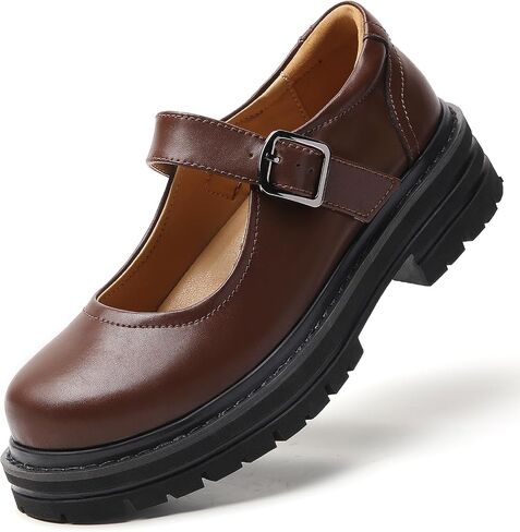 Mary Jane Shoes Women Platform Mary Jane Oxford Chunky Non-Slip Retro Mary Janes Flats with Adjustable Buckle Strap, Cute School Ladies Dress Casual Comfortable Work Shoes in Kuwait