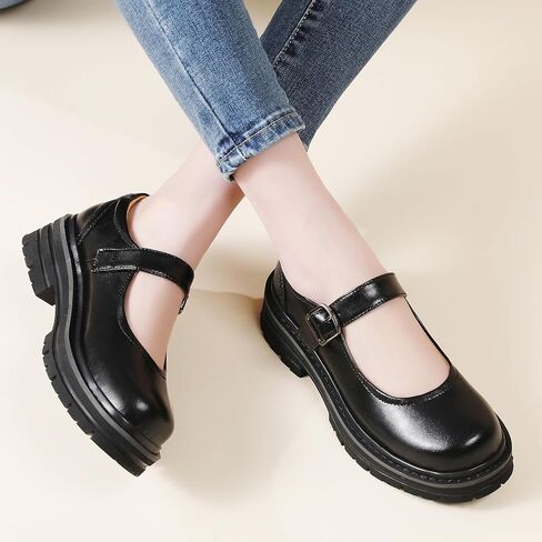 Mary Jane Shoes Women Platform Mary Jane Oxford Chunky Non-Slip Retro Mary Janes Flats with Adjustable Buckle Strap, Cute School Ladies Dress Casual Comfortable Work Shoes in Saudi Arabia
