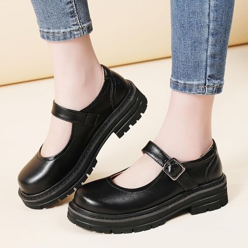 Mary Jane Shoes Women Platform Mary Jane Oxford Chunky Non-Slip Retro Mary Janes Flats with Adjustable Buckle Strap, Cute School Ladies Dress Casual Comfortable Work Shoes in Saudi Arabia
