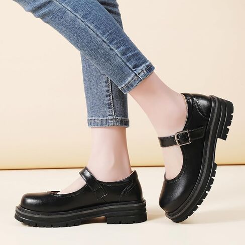 Mary Jane Shoes Women Platform Mary Jane Oxford Chunky Non-Slip Retro Mary Janes Flats with Adjustable Buckle Strap, Cute School Ladies Dress Casual Comfortable Work Shoes in Saudi Arabia