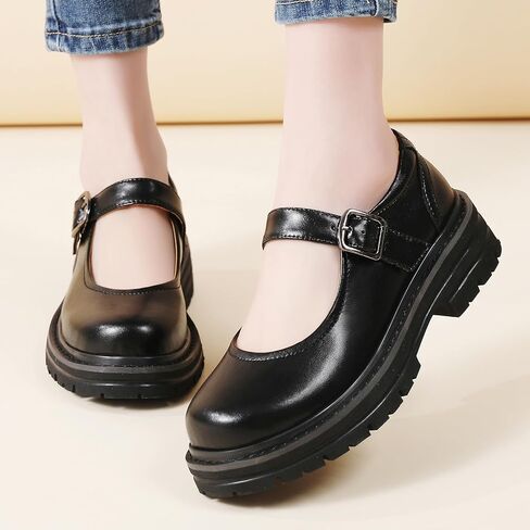 Mary Jane Shoes Women Platform Mary Jane Oxford Chunky Non-Slip Retro Mary Janes Flats with Adjustable Buckle Strap, Cute School Ladies Dress Casual Comfortable Work Shoes in Saudi Arabia