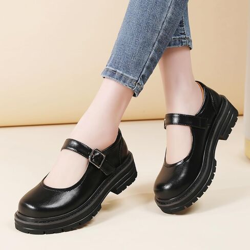 Mary Jane Shoes Women Platform Mary Jane Oxford Chunky Non-Slip Retro Mary Janes Flats with Adjustable Buckle Strap, Cute School Ladies Dress Casual Comfortable Work Shoes in Saudi Arabia