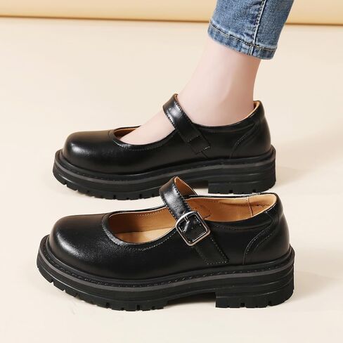 Mary Jane Shoes Women Platform Mary Jane Oxford Chunky Non-Slip Retro Mary Janes Flats with Adjustable Buckle Strap, Cute School Ladies Dress Casual Comfortable Work Shoes in Saudi Arabia