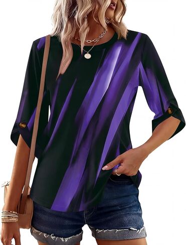 Blingfit Women Crew Neck 3/4 Sleeve Tops Casual Daily Basic Pullover Blouse | Soft Stretch Lightweight Fabric Classic Crew Neck Three Quarter Sleeves daily Office Wear Multiple Styles for Choice in Saudi Arabia