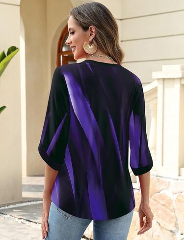 Blingfit Women Crew Neck 3/4 Sleeve Tops Casual Daily Basic Pullover Blouse | Soft Stretch Lightweight Fabric Classic Crew Neck Three Quarter Sleeves daily Office Wear Multiple Styles for Choice in Saudi Arabia