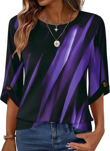 Blingfit Women Crew Neck 3/4 Sleeve Tops Casual Daily Basic Pullover Blouse | Soft Stretch Lightweight Fabric Classic Crew Neck Three Quarter Sleeves daily Office Wear Multiple Styles for Choice in Saudi Arabia